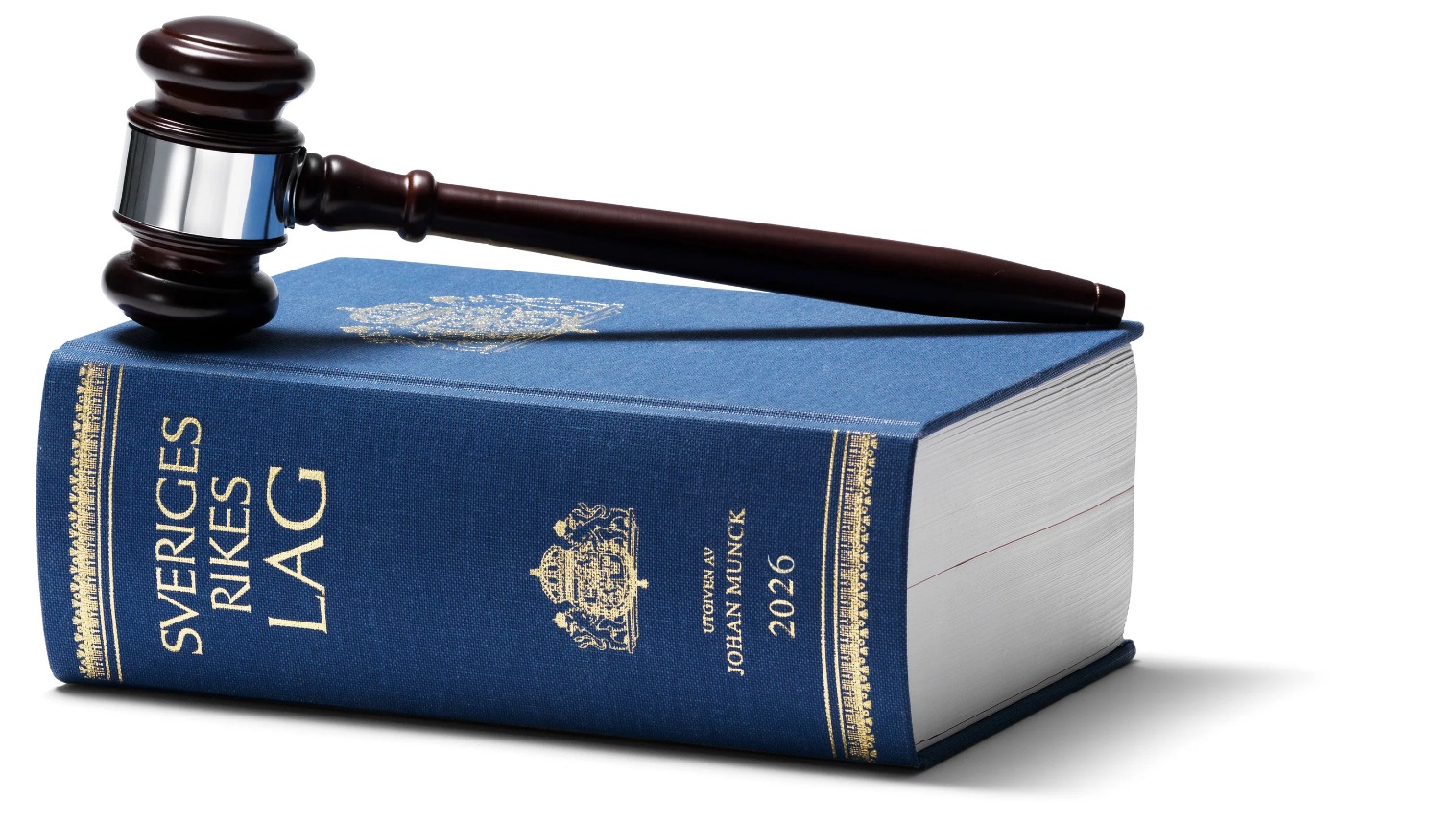 Sveriges Rikes Lag 2026 — blå lagbok med ordförandeklubba